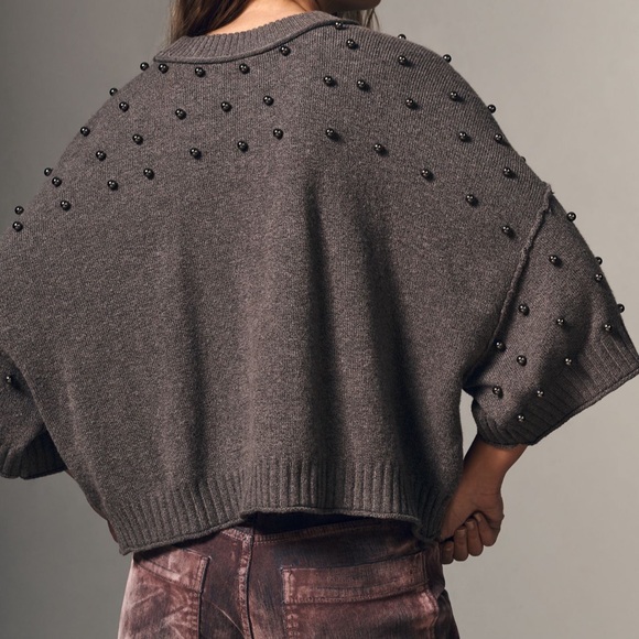 Anthropologie Goldie 3/4 Sleeve Studded Sweater, Size XL, Gray - Picture 3 of 9